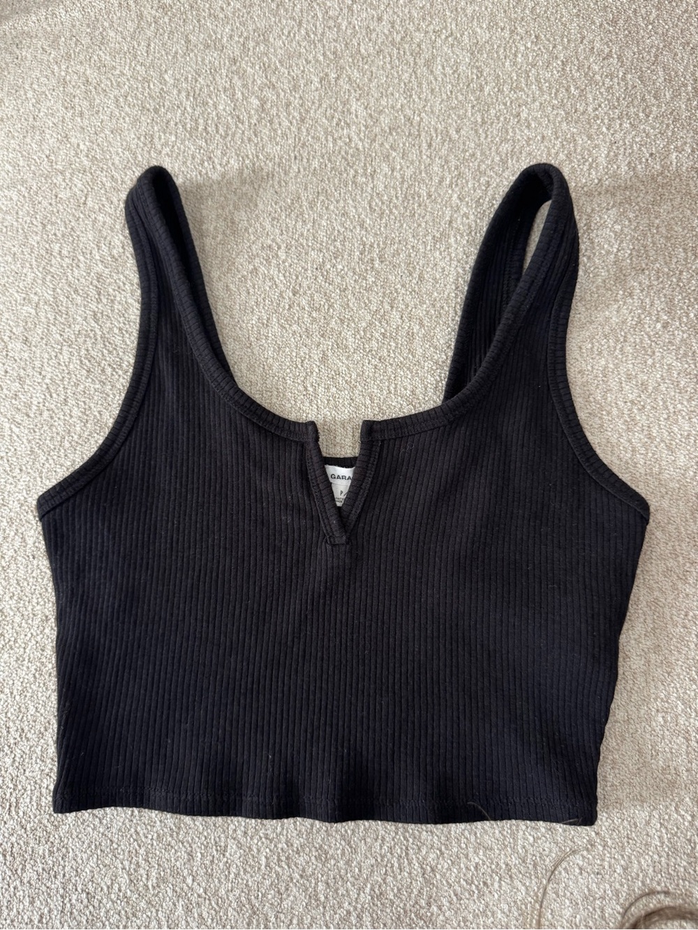 Garage Black Ribbed V-Notch Crop Tank Top - Picture 1 of 2